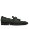 Men's Green Tassel Suede Loafers - Leather Sole