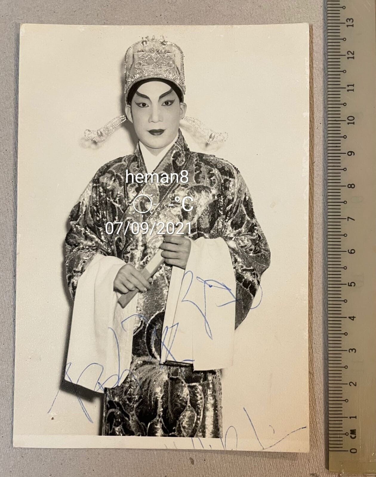 Vintage Chinese opera actor black & white Photo Poster painting signed!!