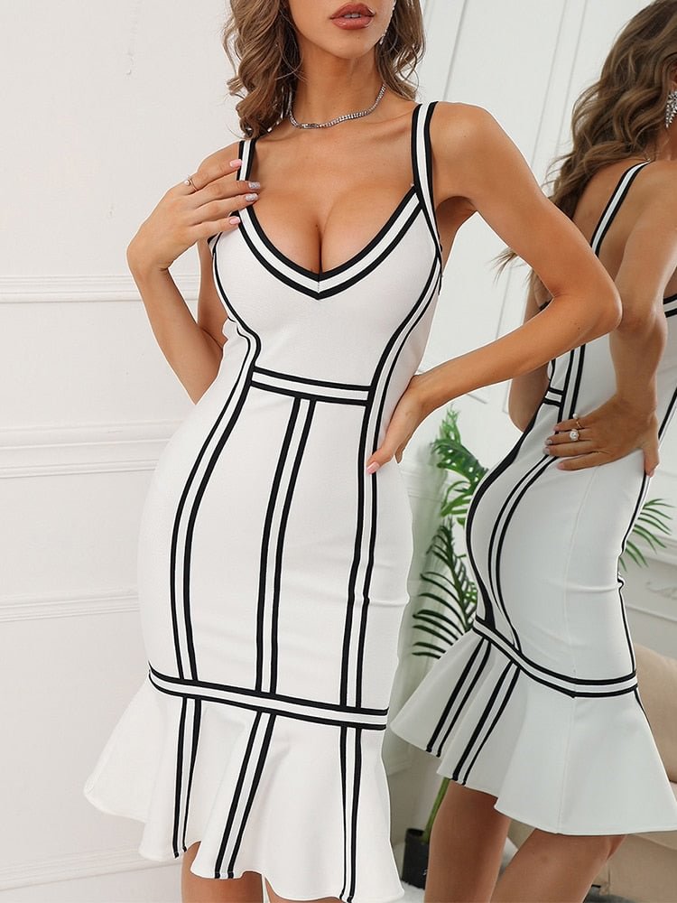 Bandage Dress Women's Black and White Bodycon Dress Summer Ladies Mermaid Sexy Party Dress Evening Birthday Club Outfits - BlackFridayBuys