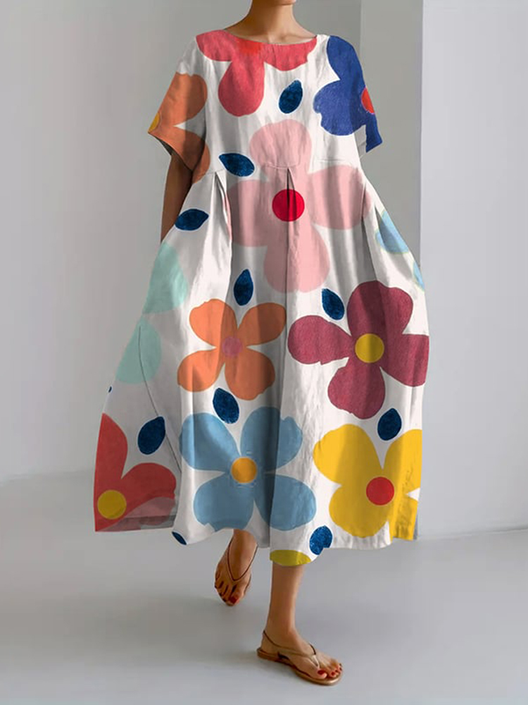 Comstylish Vintage Floral Print Casual Loose Dress