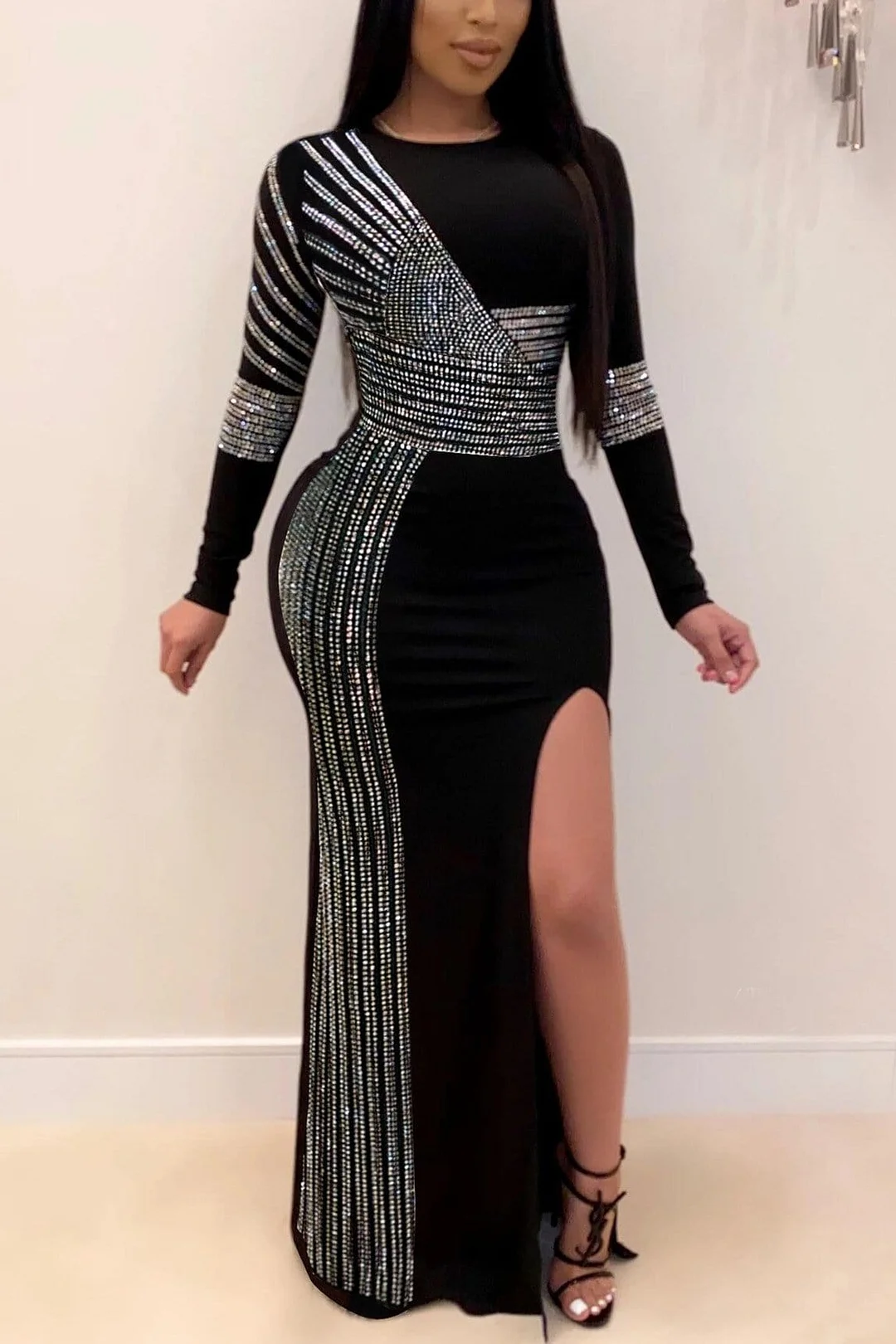 Sexy Hot Diamond Long Sleeve Dress