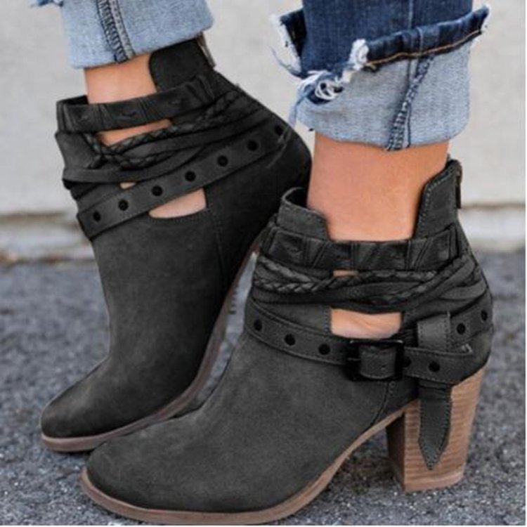 Women Boots Fashion Casual Ladies Shoes Boots Suede Leather Buckle Boots High Heeled Zipper Snow Shoes For Femme 2021