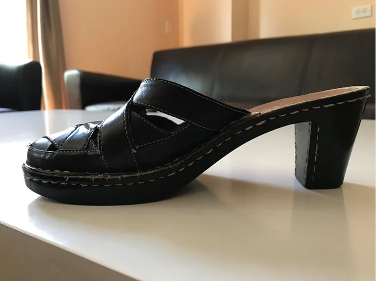 Custom Made Black Hollow Out Chunky Mules Vdcoo
