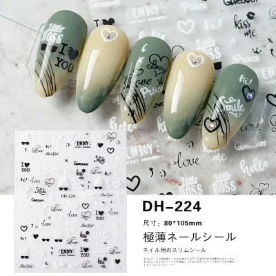 1PC Hollow 3D Nail Stickers Black White Wild Leopard Snake Star Letter Design Adhesive Decals Nail Art Decoration Tip Slider New-Nail Inspo