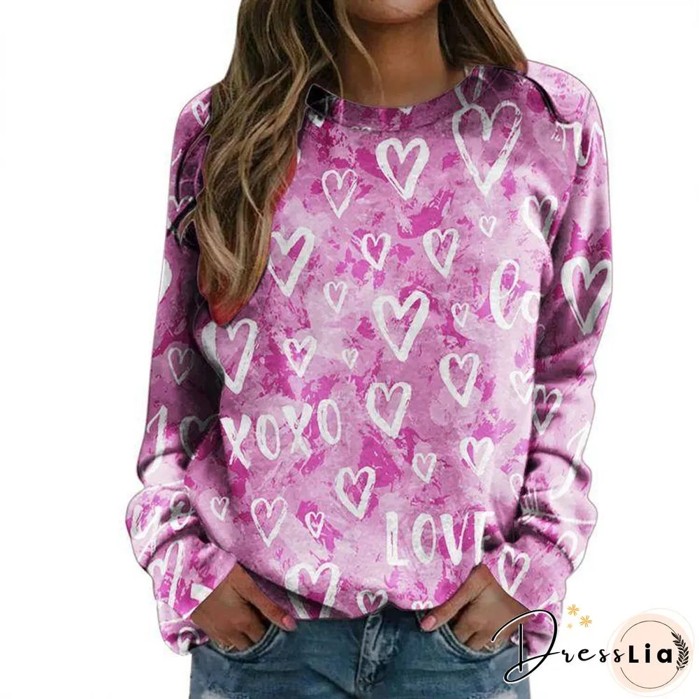Women Leisure Heart Pattern Top