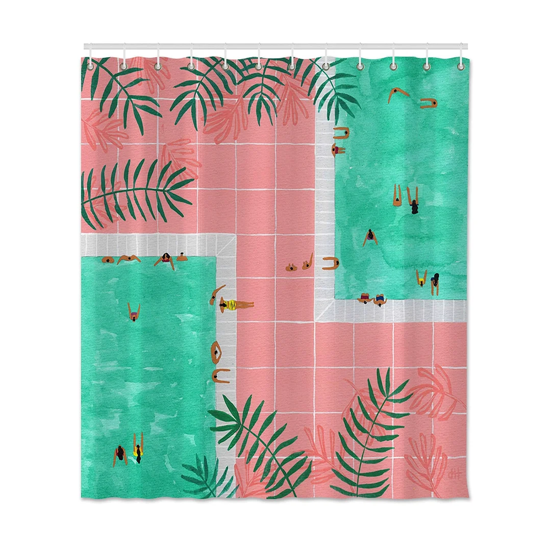 Leaves Swim Printed Shower Curtain Creative Waterproof Bath Shower Curtain Polyester Fabric Bathroom Shower Curtain With Hooks