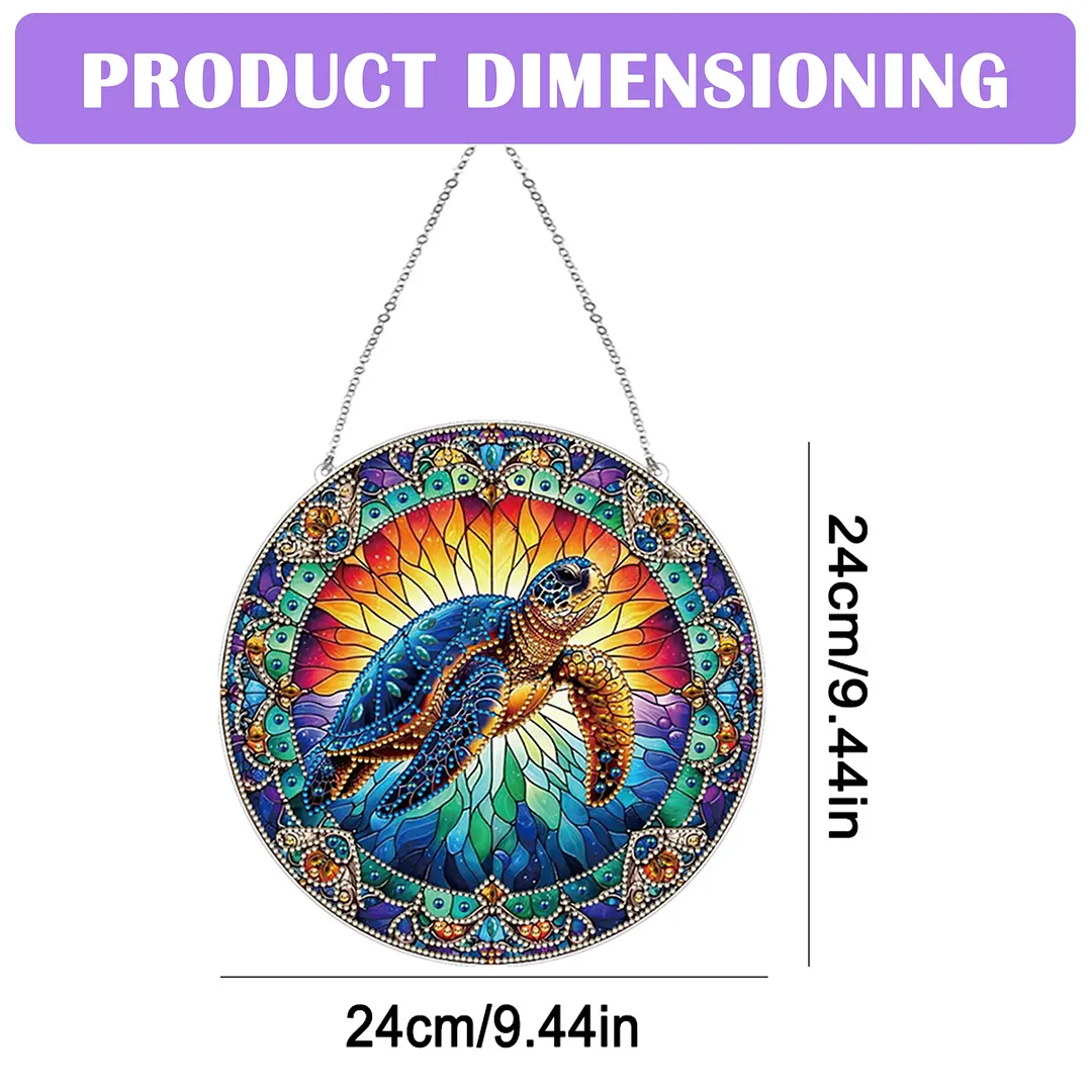2D Flat DIY Stained Glass Turtle Suncatcher Diamond Painting Art Pendant