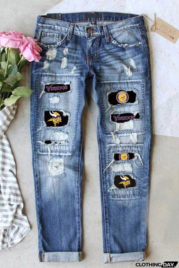 Distressed Printed Street Contrast Hip Hop Style Jeans