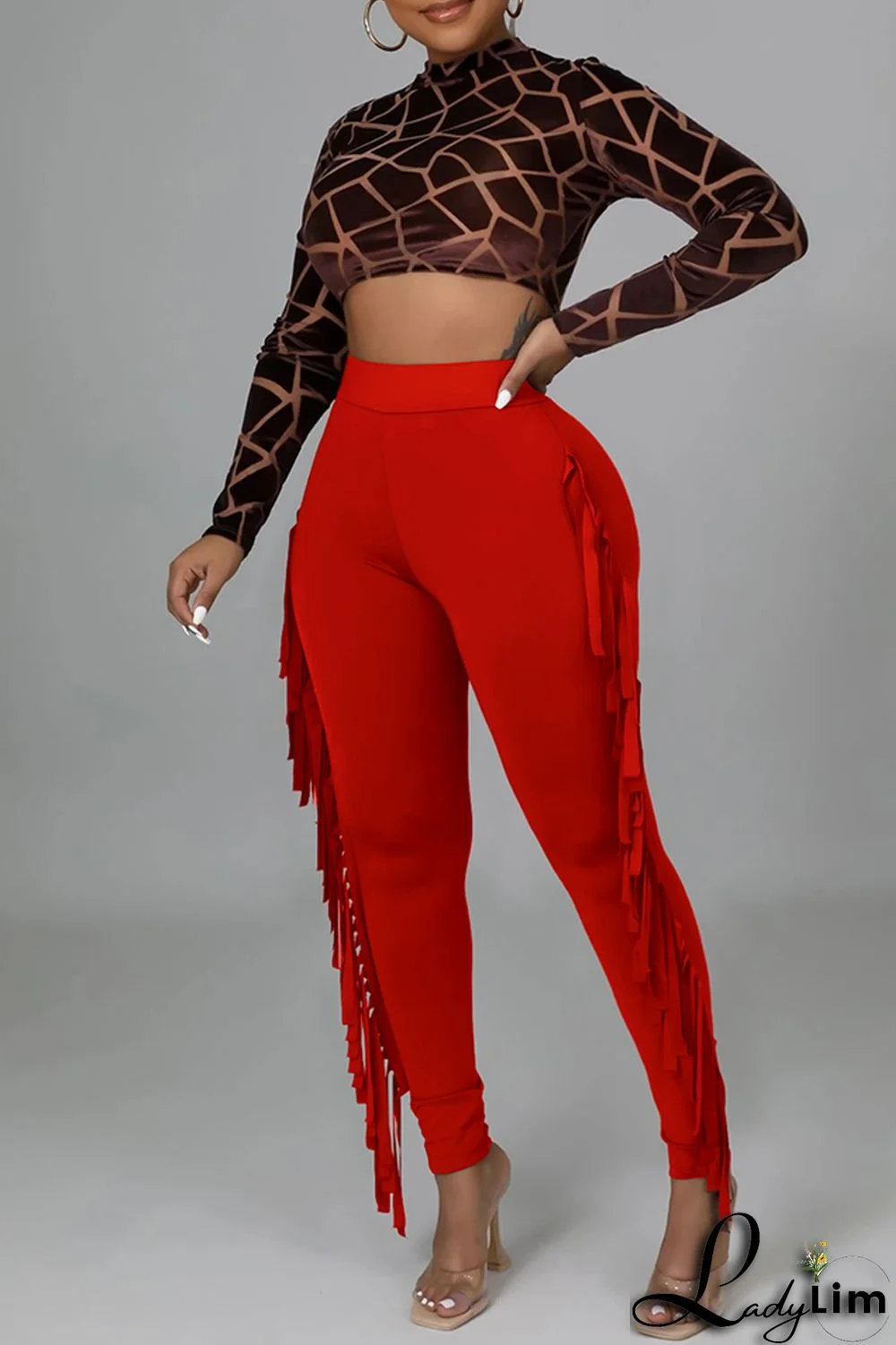 Black Fashion Casual Solid Tassel Regular High Waist Pencil Trousers