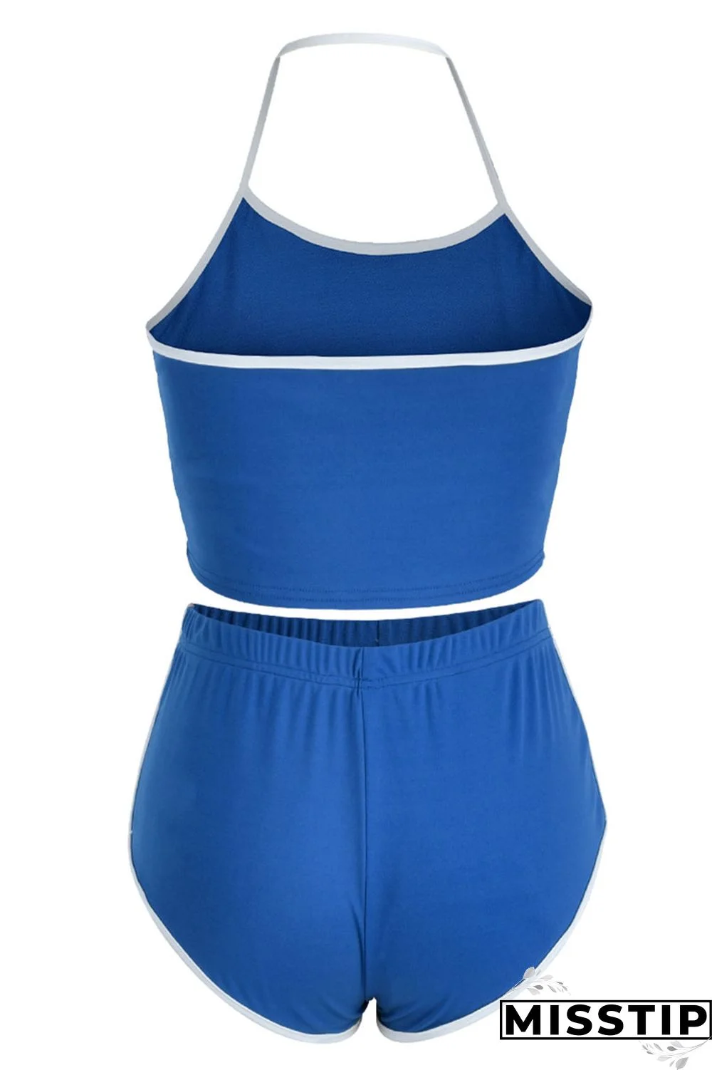 Green Fashion Casual Solid Patchwork Backless Halter Sleeveless Two Pieces