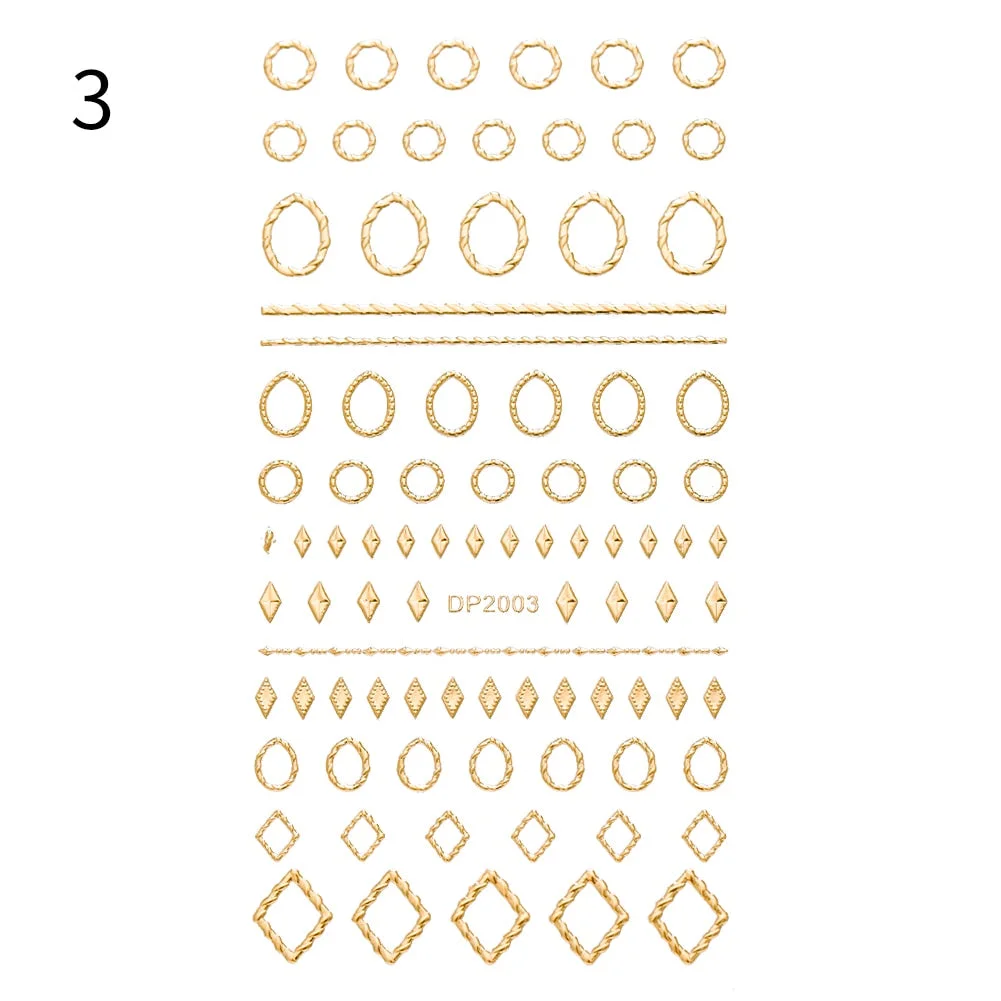 1pc Black White 3D Nail Stickers Metal Gold Silver Geometric Tassel Strip Line Adhesive Transfer Decals Nail Art DIY Design