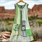 Women's Vintage Floral Lace Patch Comfort Dress - Image 4