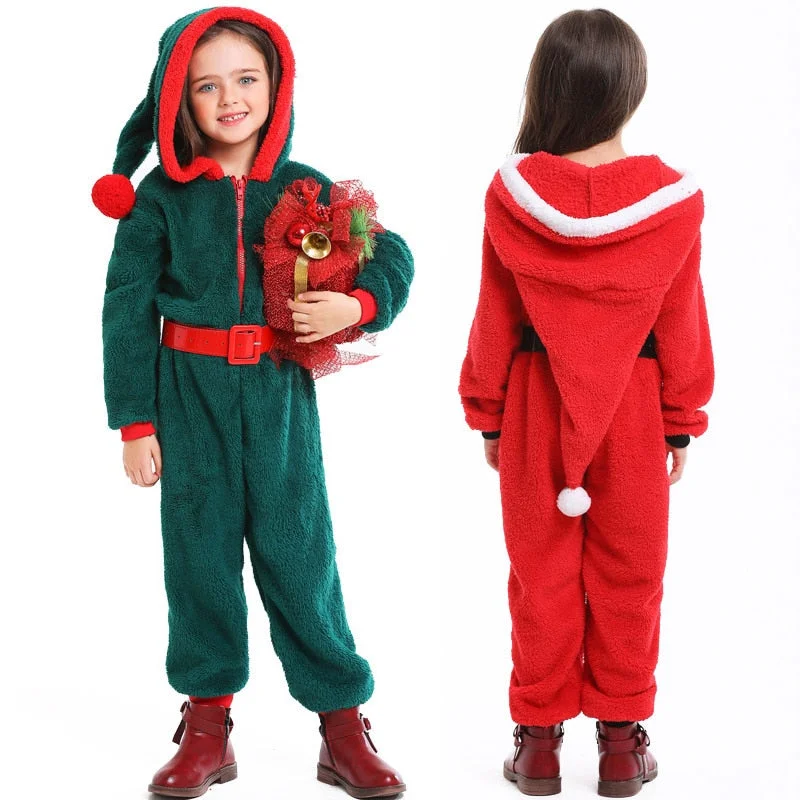 Santa Claus Elf Christmas Onesie Kids Christmas Pajamas Costume-elleschic