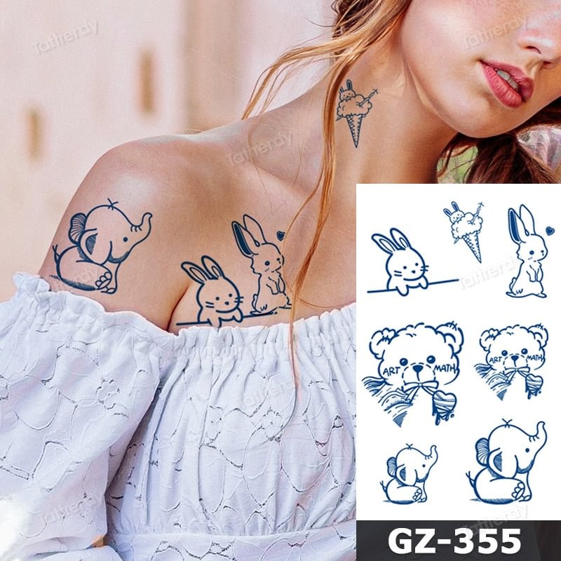 juice tattoo natural fruit ink body art painting Semi-permanent tattoo sticker lasting 7-15 days cartoon anime rabbit elephant