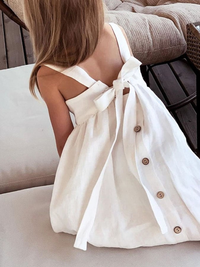 Children's Cotton And Linen Casual Square Collar Dress