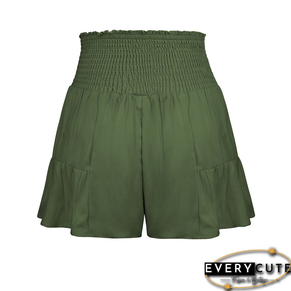 Green Ruffle Hem Tie Waist Wide Leg Culotte