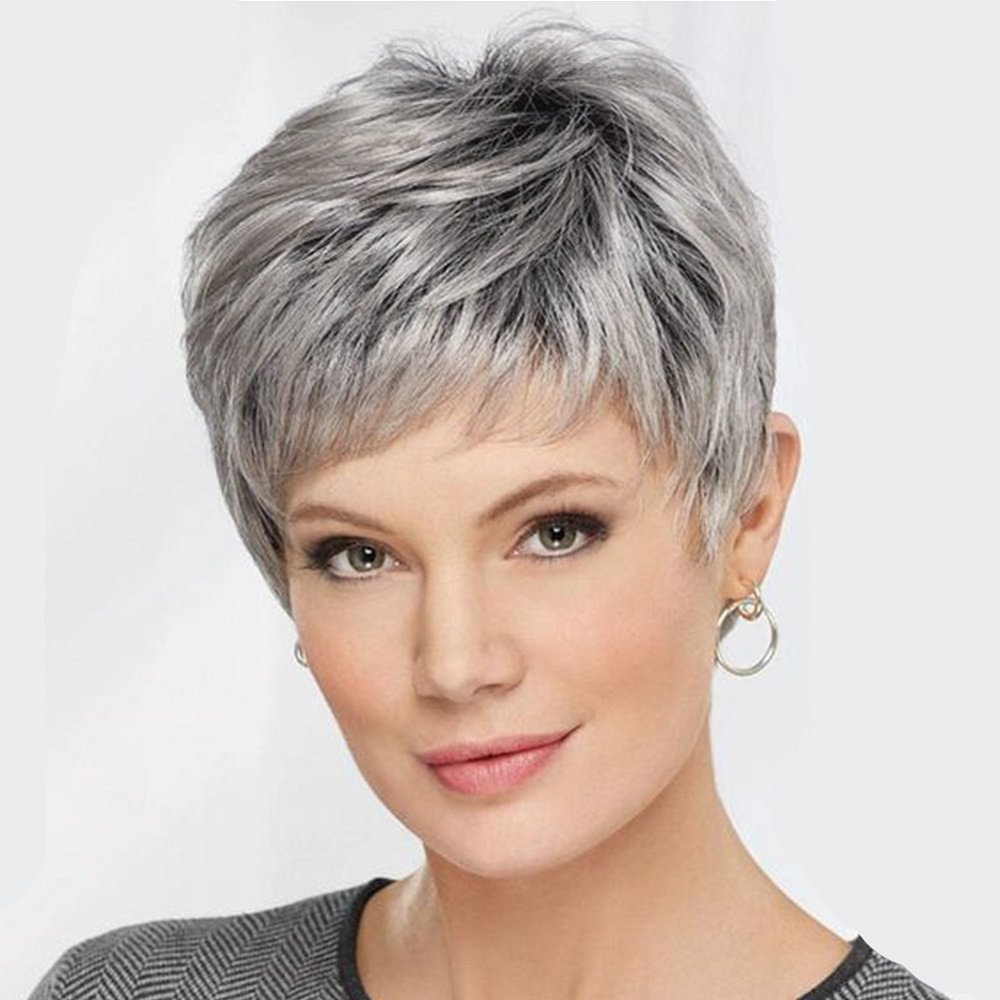 Bangs short hair wig wig short straight hair ladies fashion mixed color bangs chemical fiber headgear wig -vasmok