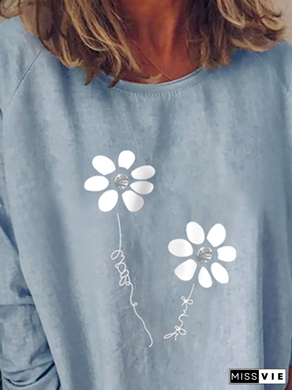 Casual Floral Autumn Loose Jersey Long sleeve Crew Neck H-Line Regular Size Sweatshirts for Women