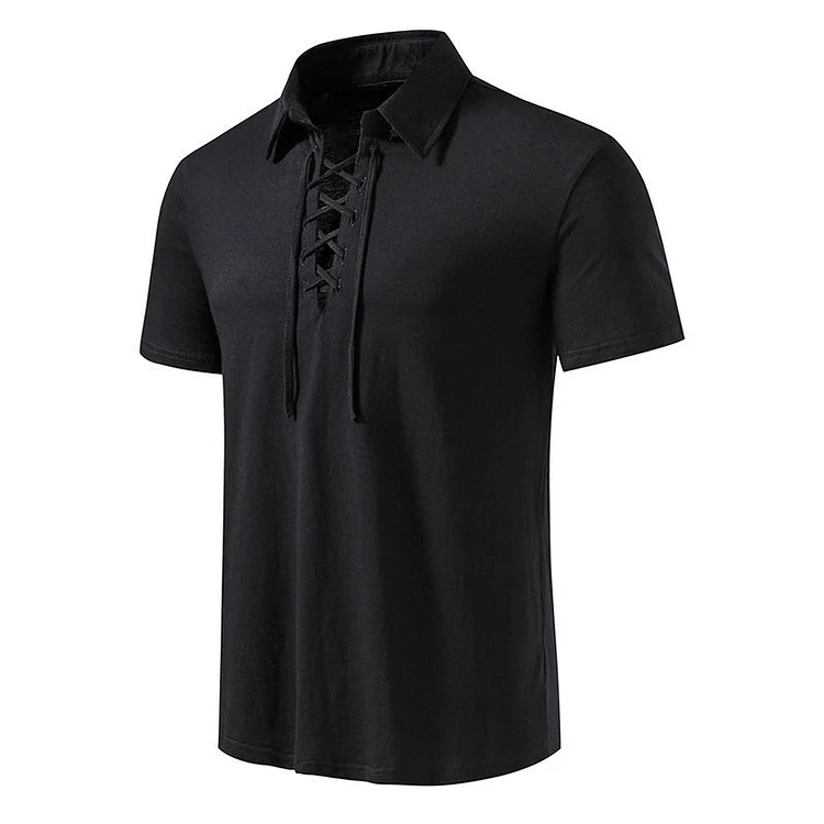 BrosWear Men's Henry Neck Lace Casual Beach Short Sleeve Polo Shirt