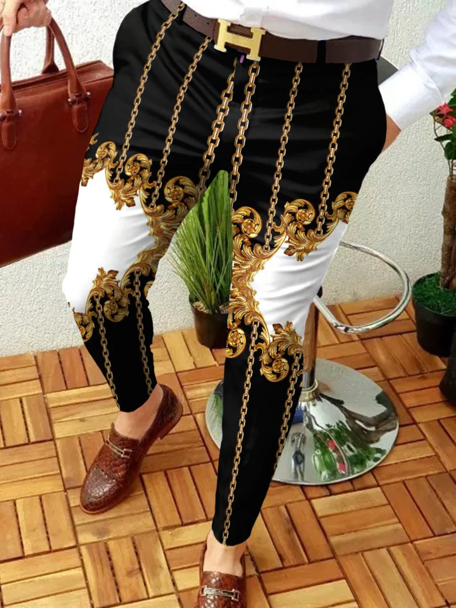 Men's Casual Abstract Contrast Color Pattern Printed Suit Pants