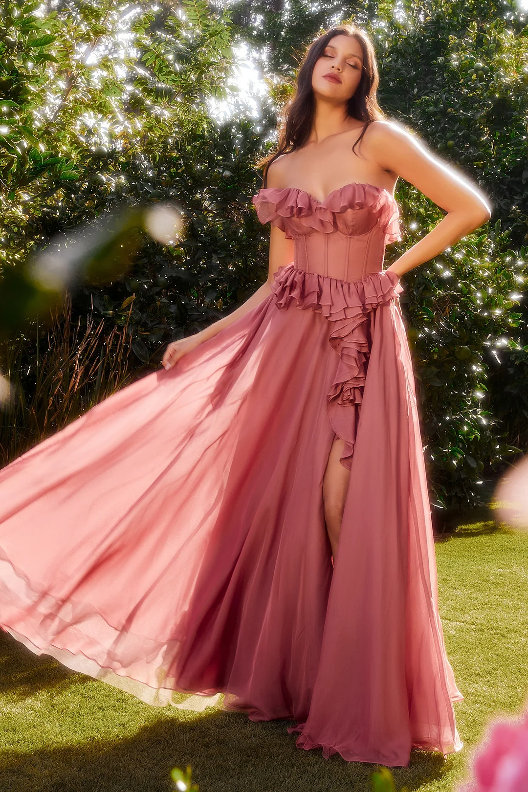 Miabel Elegant Pink Split Strapless customizable Long Bridesmaid Dress