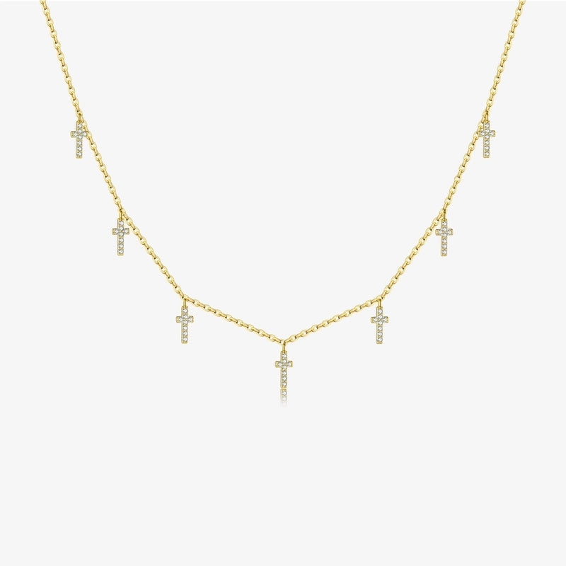 925 Sterling Silver Zircon Inlay Cross Pendant Necklace