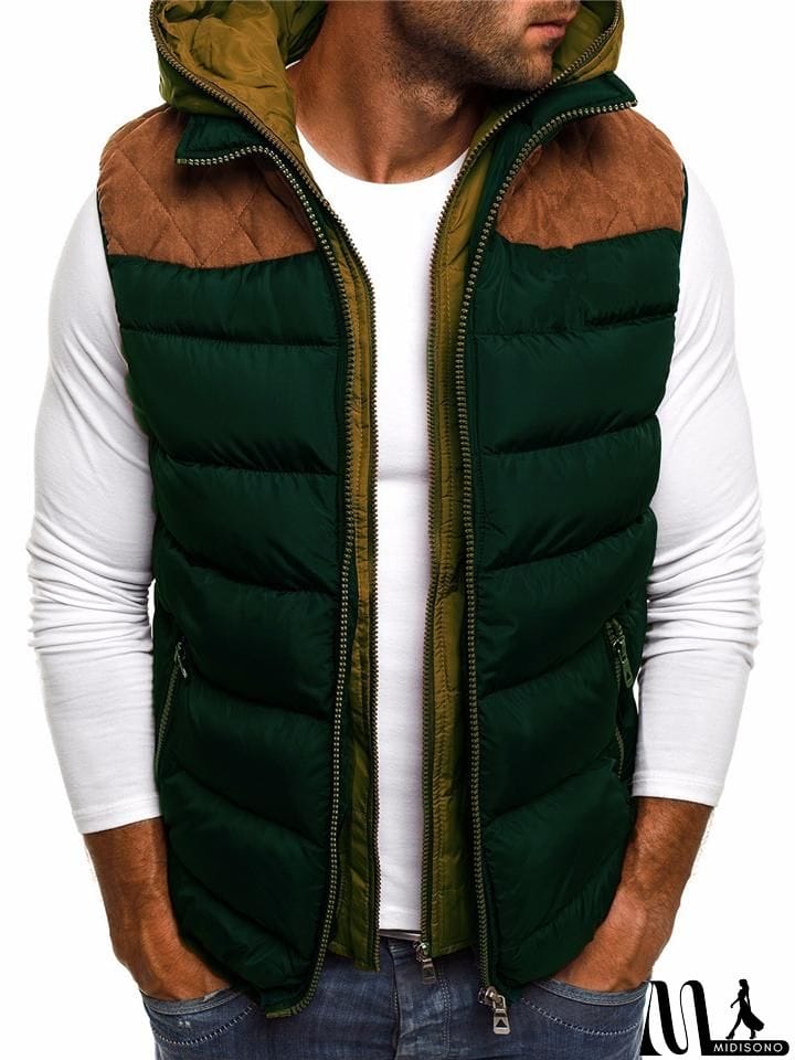 MidiSono - Mens Stylish Color Block Hooded Padded Vest