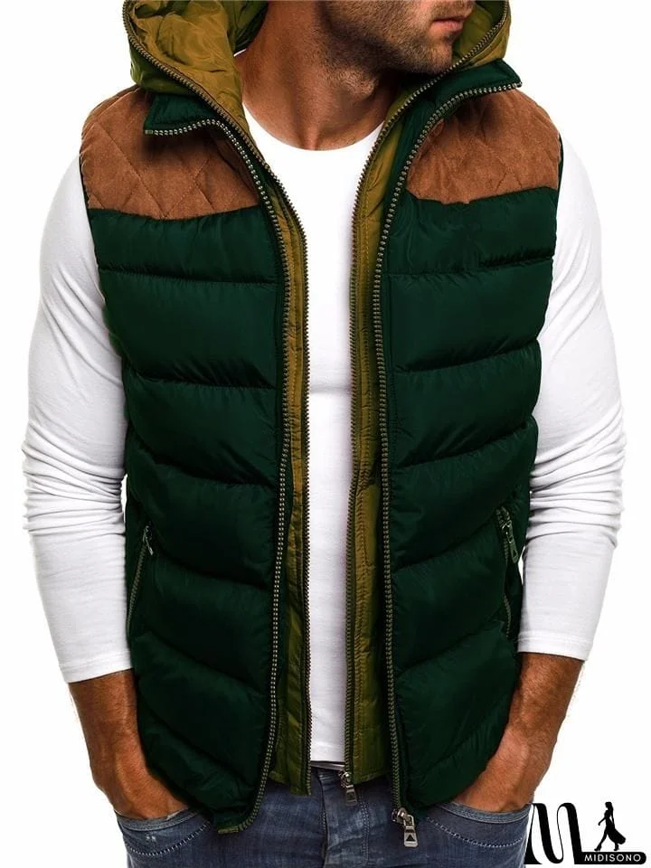 MidiSono - Mens Stylish Color Block Hooded Padded Vest