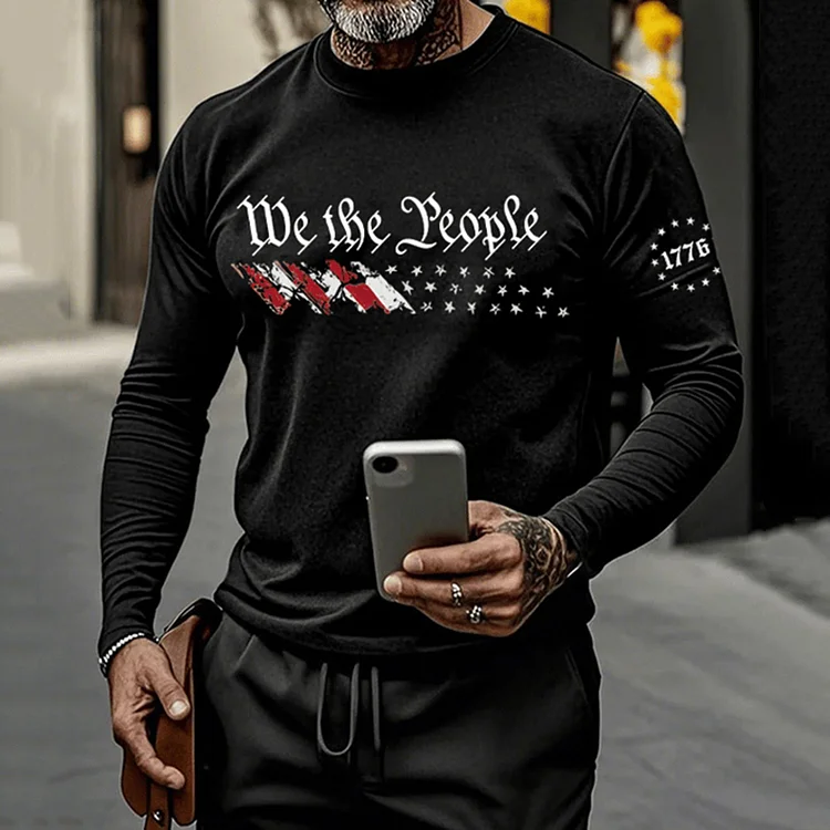 Men's We The People Fourth Of July America 1776 Patriotic Print Long Sleeve T-shirt