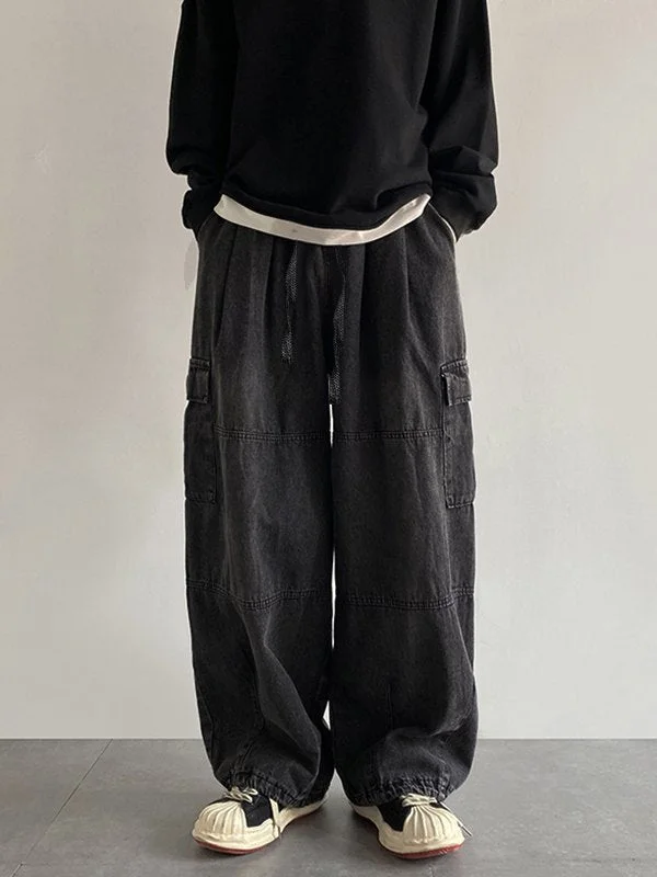 Brownm vintage cargo jeans for men with patch pockets