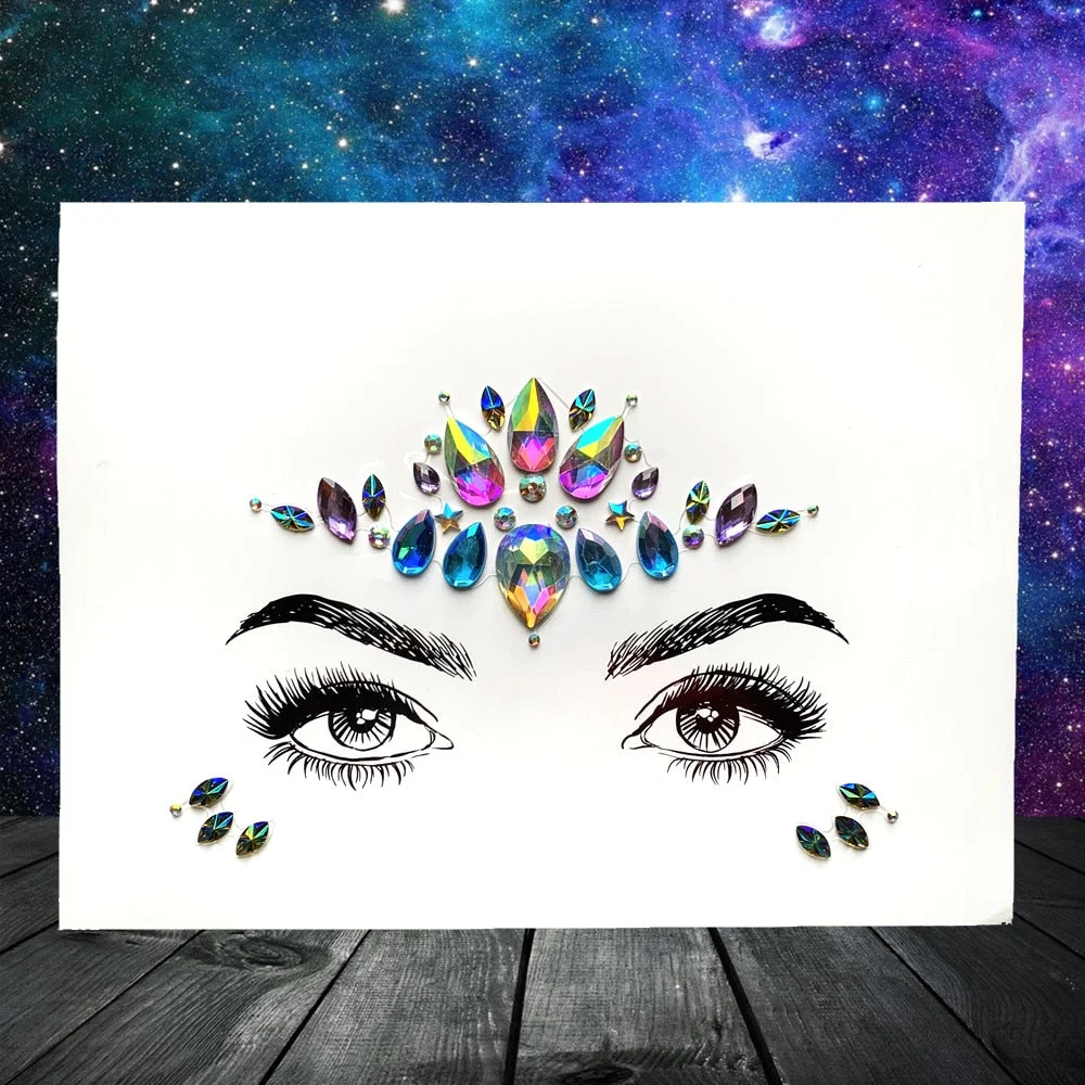 3D Flash Eye Gems Sticker Diamond Face Jewelry Acrylic Resin Drill Body Art For Party Show Rhinestone Forehead Eyebrow Eye Decor