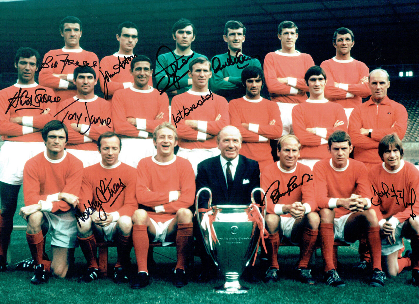 1968 Manchester United 10 Signed 16x12 Autograph European Cup Photo Poster painting AFTAL COA