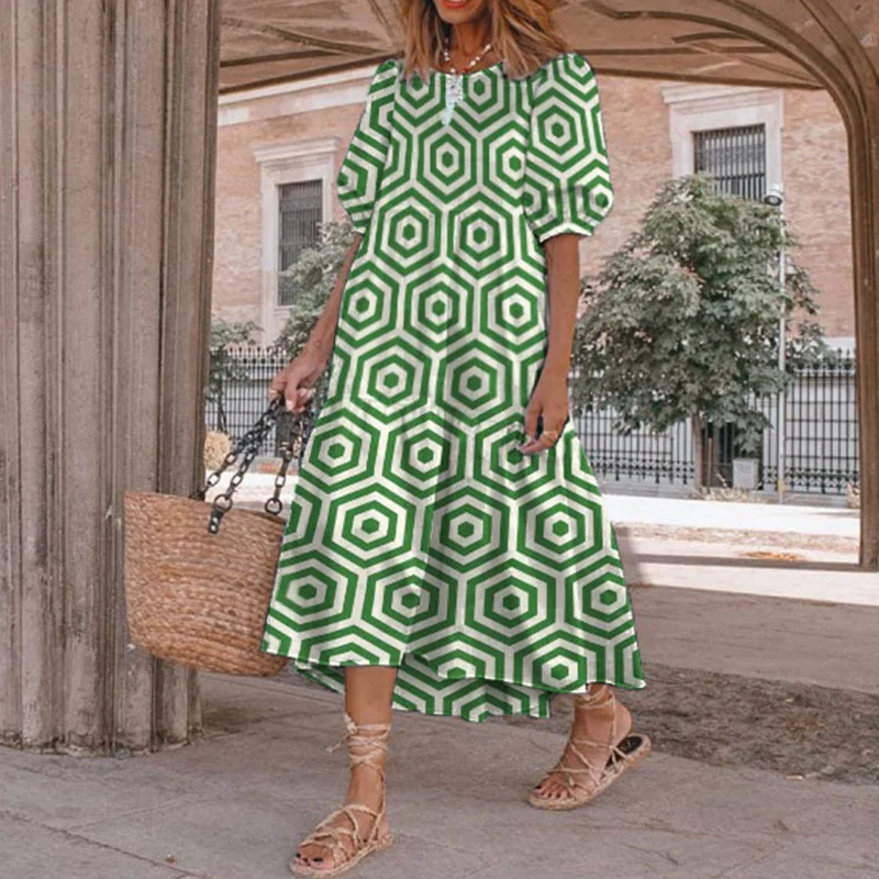 Geometric Print Loose Midi Dress