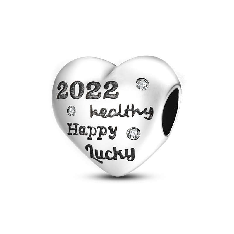 100% 925 Sterling Silver Happy 2022 New Year Pendant Charm fit Charm Bracelet & Bangles DIY Jewelry Making KTC138