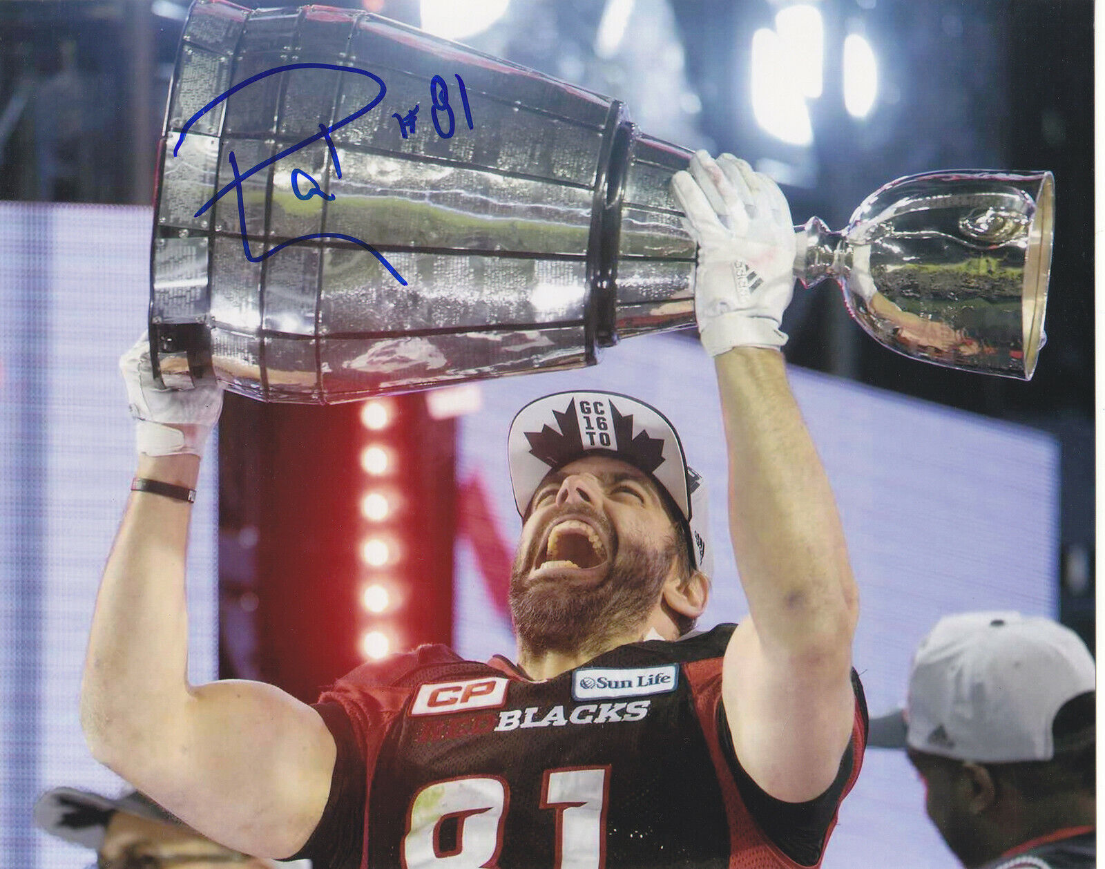 PATRICK LAVOIE SIGNED AUTOGRAPHED OTTAWA REDBLACKS GREY CUP 8X10 EXACT PROOF