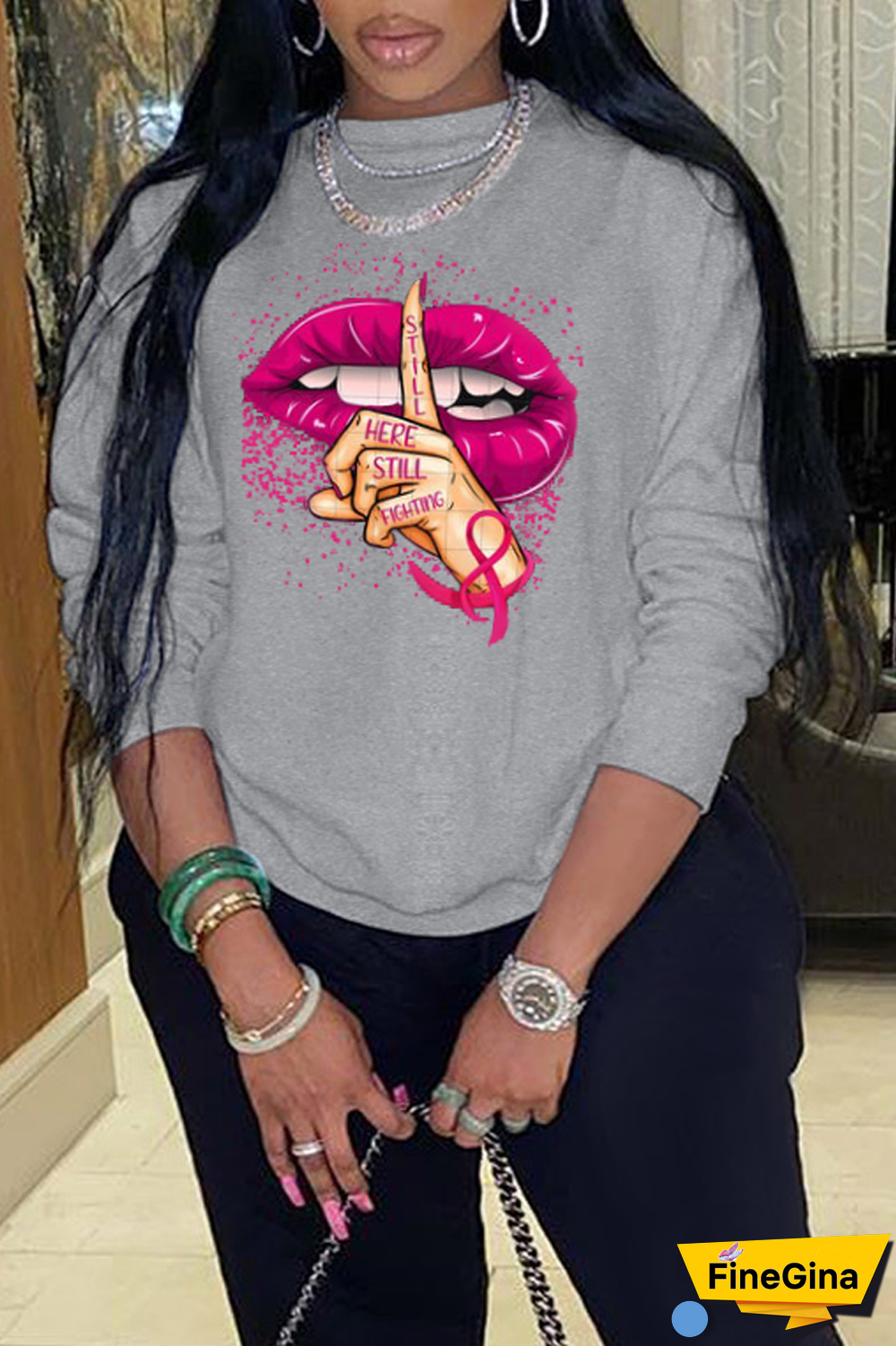 Blue Casual Street Lips Printed Patchwork O Neck Tops