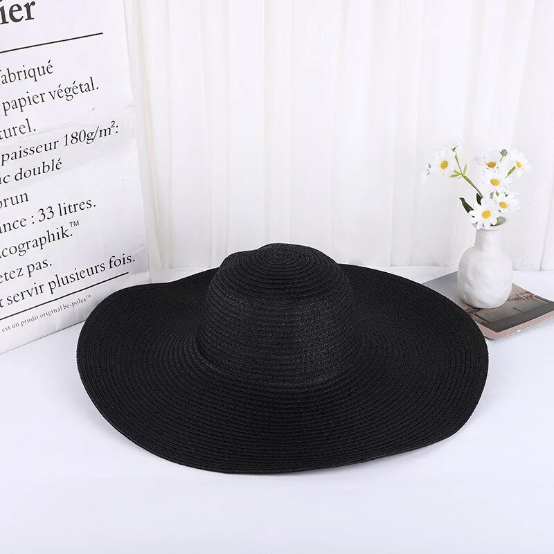 Summer Sun Hat Womens Ladies Straw Hat Big Wide Along The Beach Hat Sun Hat Simple Foldable Sunscreen UV Resistant Panama Hat