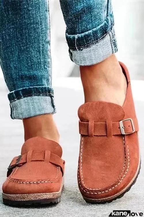 Closed Toe Slip On Slingbacks Nubuck Flat Sandals