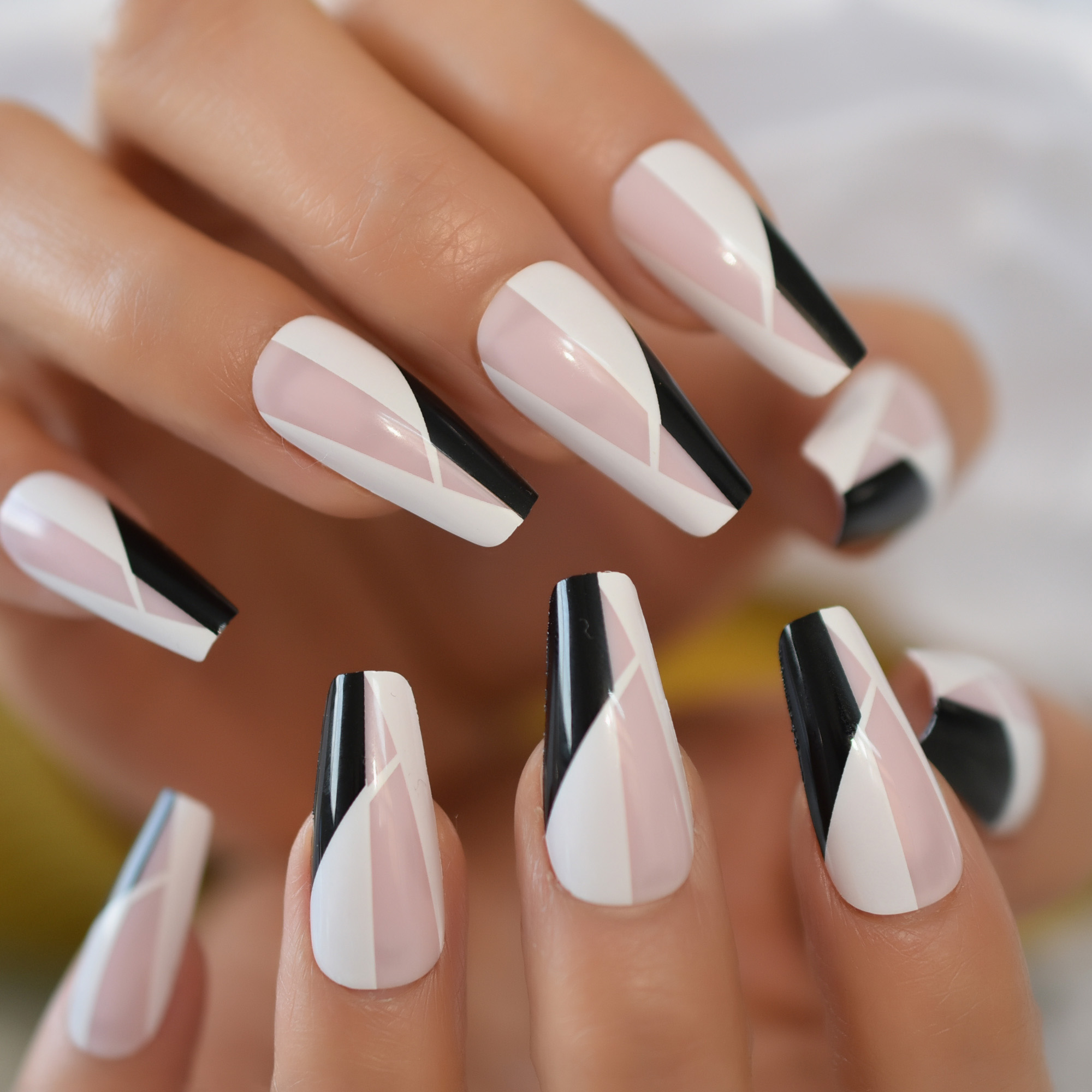 Elinlin Elegant Coffin Nails – Long Milky White Press On Nails for a Chic Look  