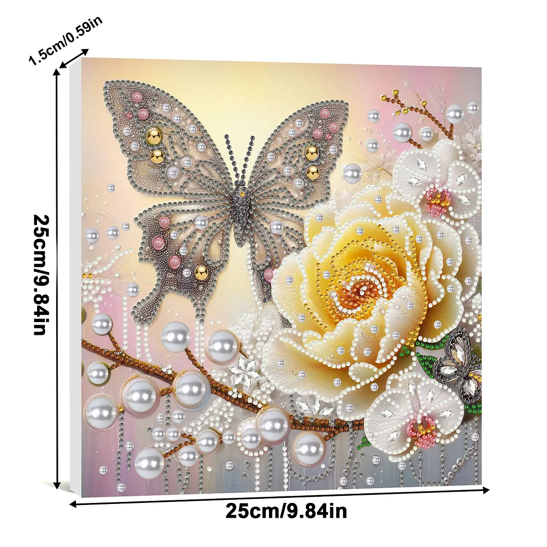 Yellow Butterfly DIY Special Shape Drill Diamond Art Pearl Painting Kit with Frame 25x25cm Art Craft Pearl Diamond Painting for Adults Beginners Home Decor
