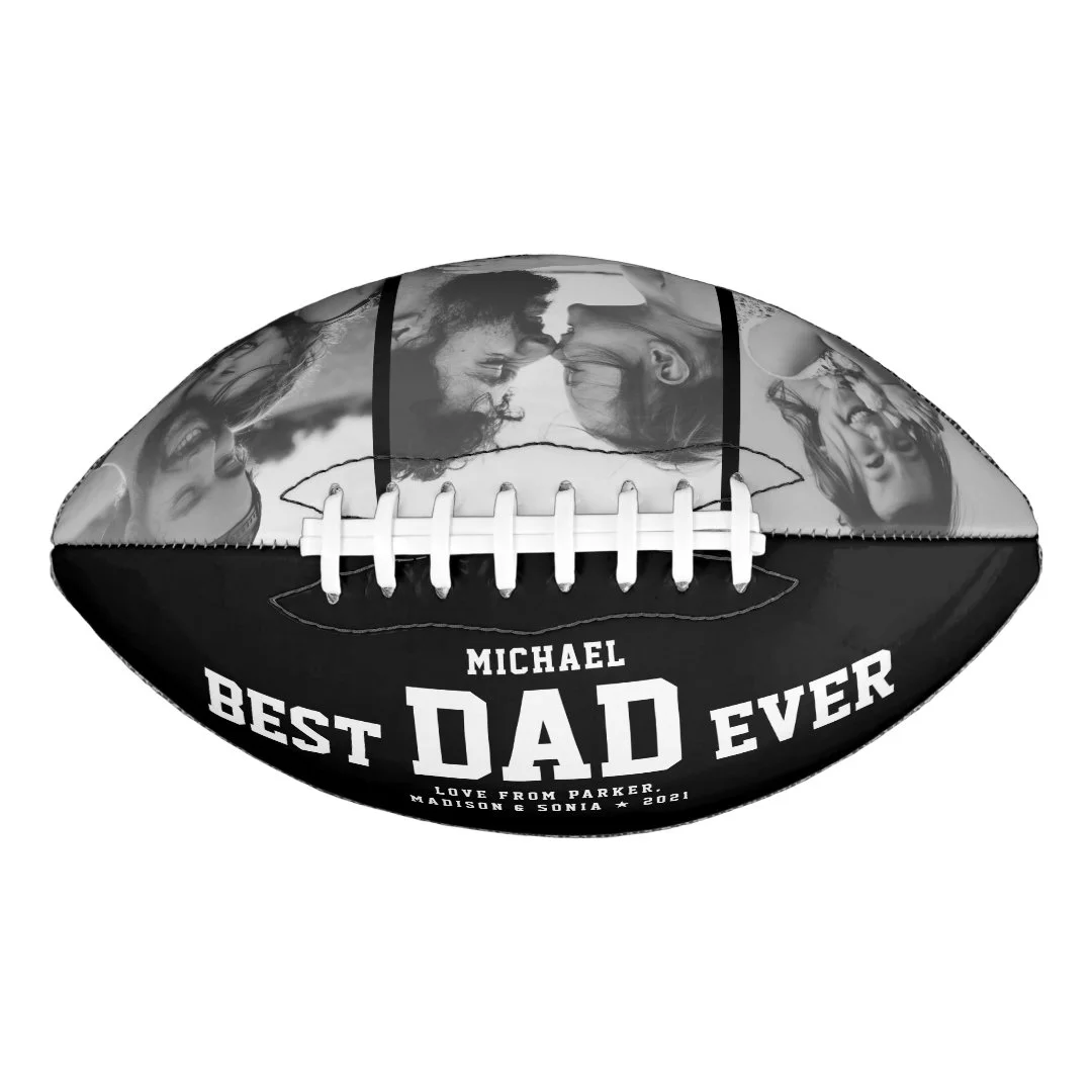 BEST DAD EVER Modern Cool Black and White Football