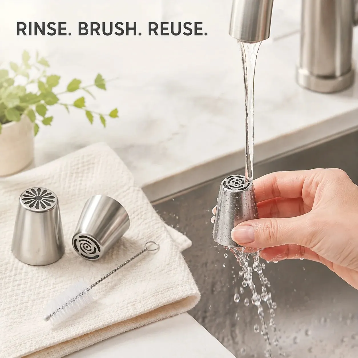 Easy to clean piping tips with included brush