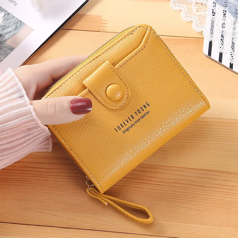 Women's Short Multiple Card Slots Wallets PU Leather Zipper Hasp Folded Coin Purses Photo Holder Female Ladies Casual Clutch