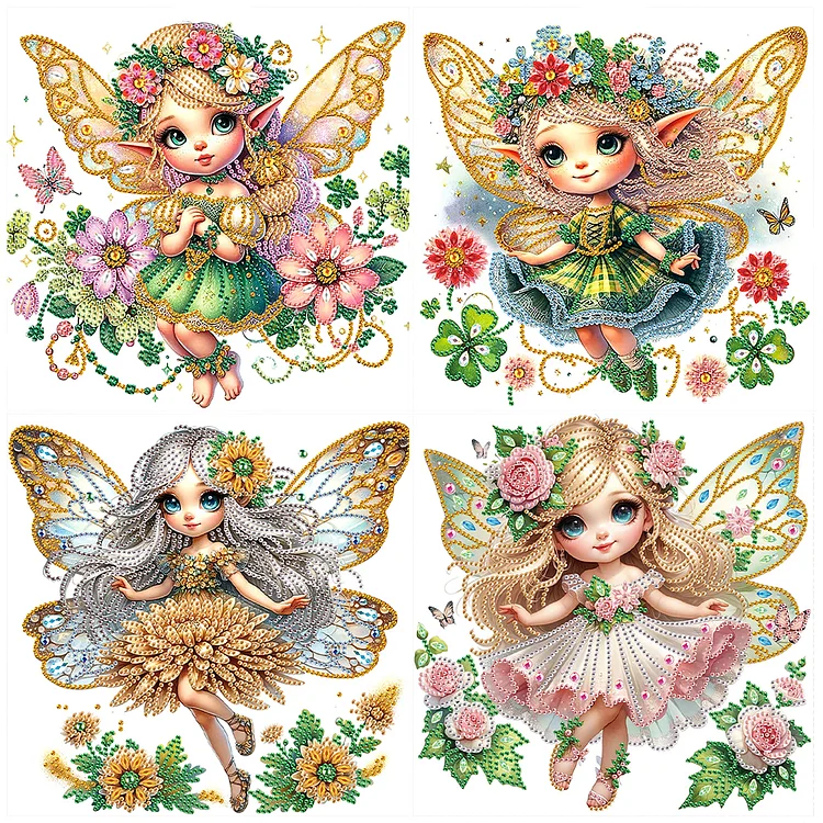4Pcs Fairy Elves - Special Shaped Drill Diamond Painting - 30*30CM(Canvas)