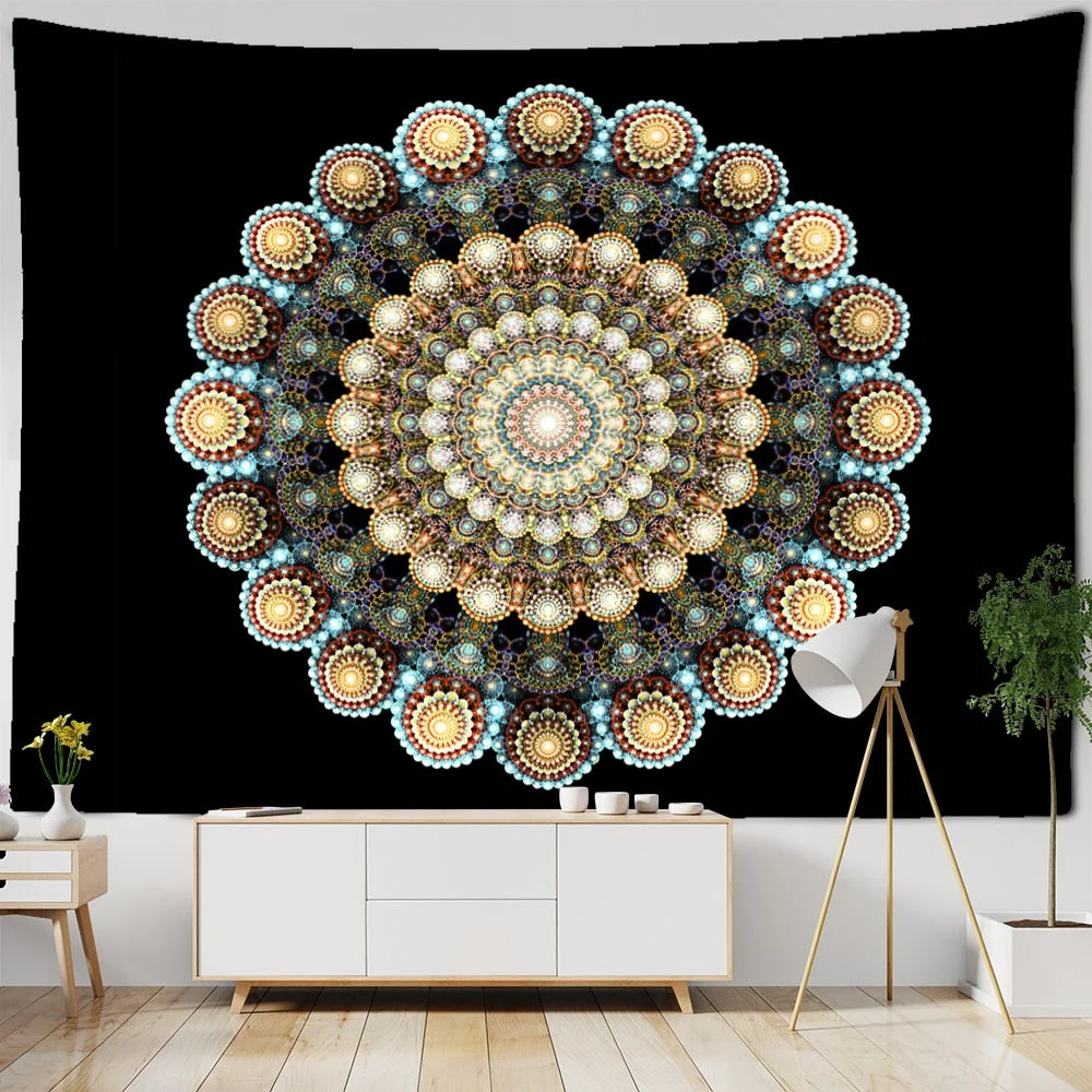 Mandala Pattern Tapestry Psychedelic Tai Chi Wall Hanging Dark Hippie Aesthetics Room Dormitory Living Home Decor