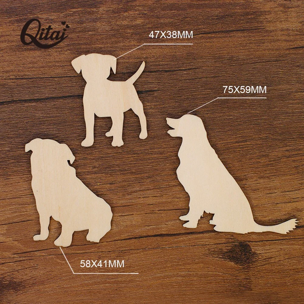 Wooden Chip Cats And Dogs 24PCS/SET Cute Anminal Shapes QITAI Home Decoration DIY Scrapbooking Crafts Pets Wooden Chip WF244