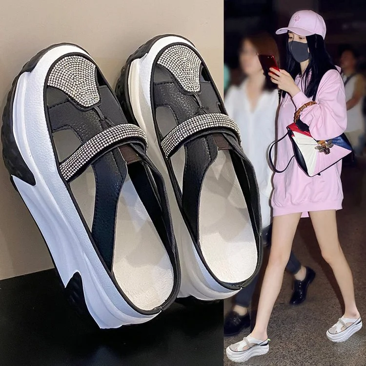 Wongn Wongn Summer New Water Diamond Thick Bottom Slope With Cool Drag Head Half Drag Fashion Casual Slippers Tide