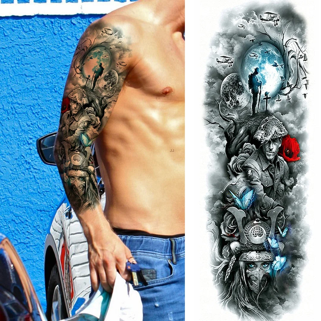 Sexy Wolf Full Flower Arm Temporary Tattoo Stickers For Men Body Art Sleeve Tattoo Decals Girl Women Waterproof Tatoo Fox Legs