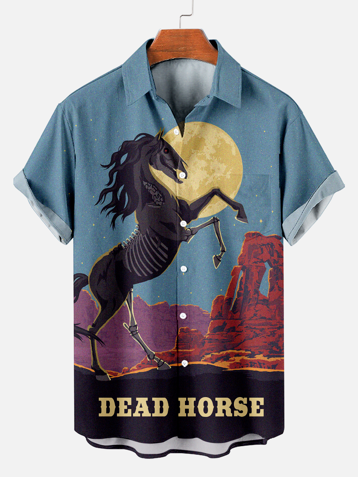 Retro Skeleton Monster Horse Short Sleeve Shirt PLUSCLOTHESMAN