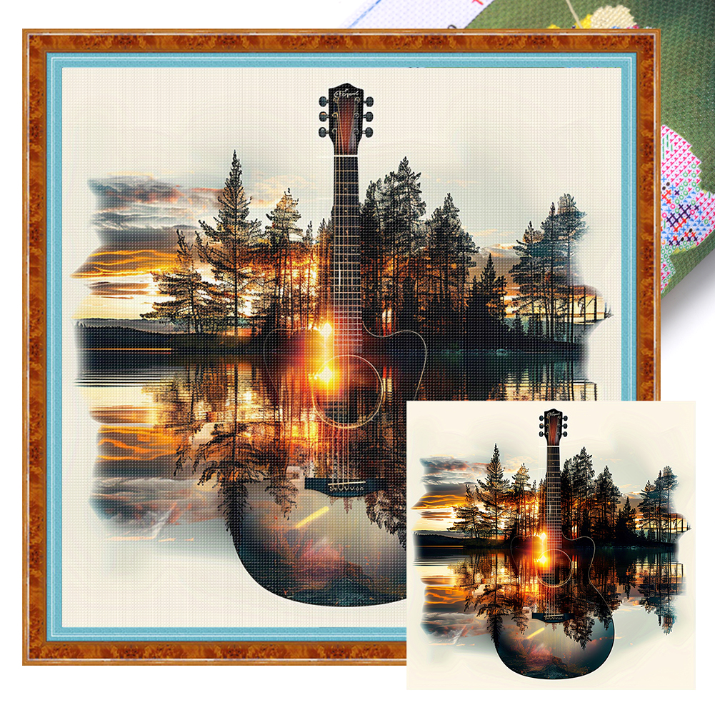Guitar forest Full 14CT Pre-stamped Canvas(40*40cm) Cross Stitch